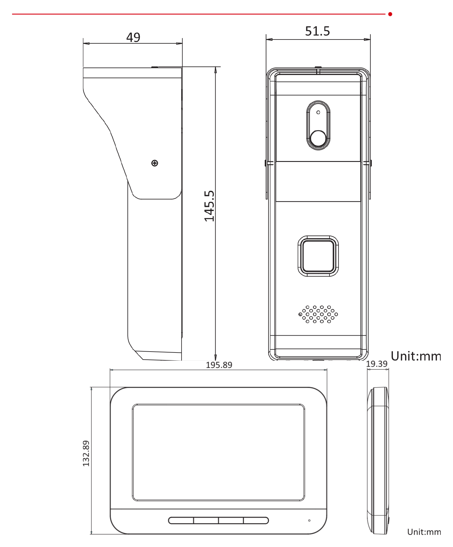 DS-KIS203T-FOUR 外形尺寸圖 128 mm × 42 mm × 24.8 mm｜Unit: mm