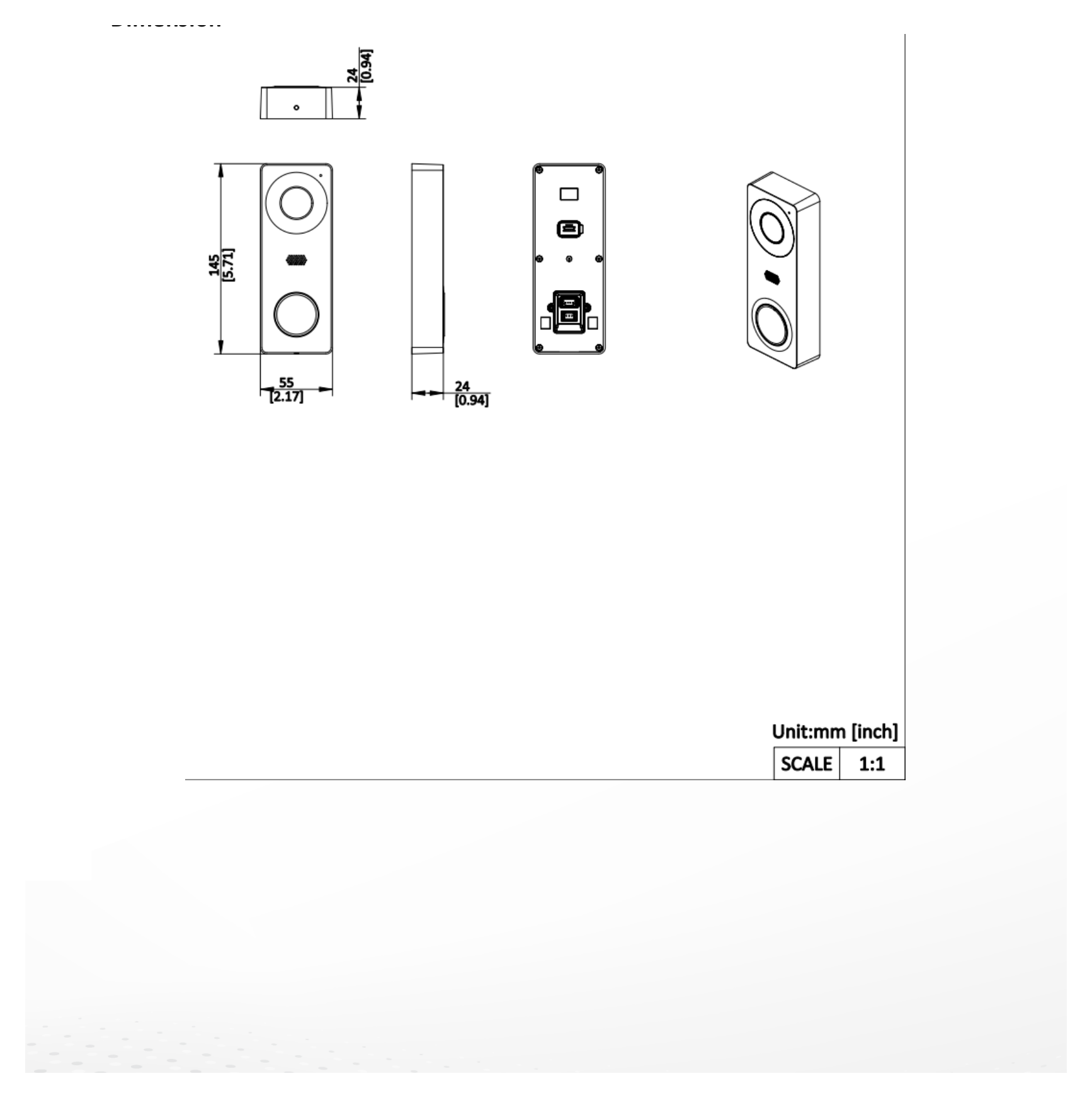 DS-KIS213B 外形尺寸圖 145 mm × 55 mm × 24 mm (5.71" × 2.17" × 0.94")｜Unit: mm
