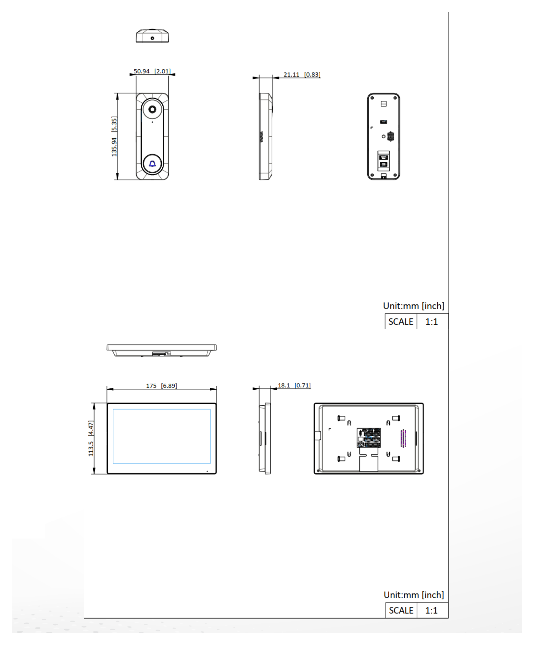 DS-KIS312-PB 外形尺寸圖 50.94 mm × 135.94 mm × 20 mm (2" × 5.35" × 0.79")｜重量 Without package: 85 g (0.187 lb)｜Unit: mm