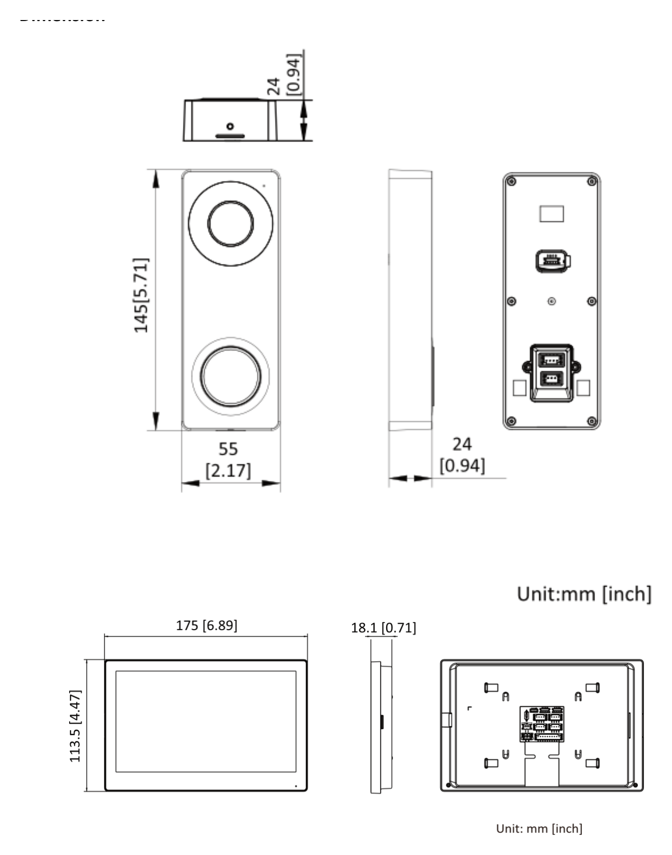 DS-KIS313-P 外形尺寸圖 55 mm × 145 mm × 24 mm (2.17" × 5.71" × 0.94")｜重量 Without package: 200 g (0.44 lb)｜Unit: mm
