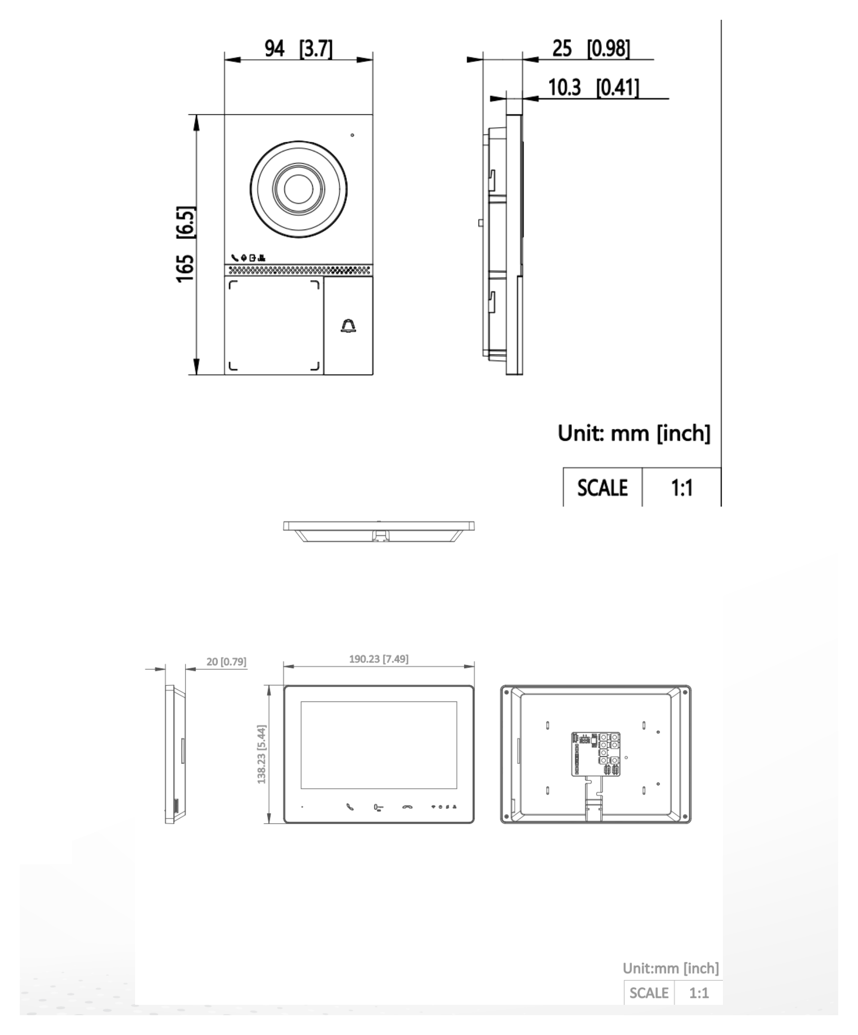 DS-KIS705EY 外形尺寸圖 165mm × 95 mm × 25 mm(6.5" × 3.7" × 0.98")|Unit: mm