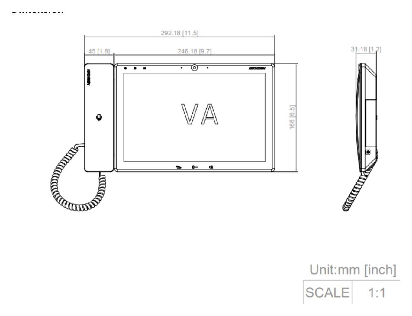 DS-KM9503 外形尺寸圖 292 mm × 166 mm × 31 mm (11.5" × 6.5" × 1.2")｜Unit: mm