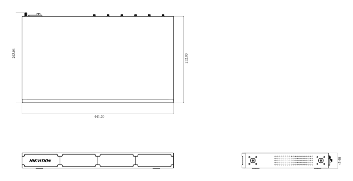 DS-KS6160 外形尺寸圖 441.2 mm × 252 mm × 45.9 mm (17.37" × 9.92" × 1.81")｜重量 2.5 KG｜Unit: mm