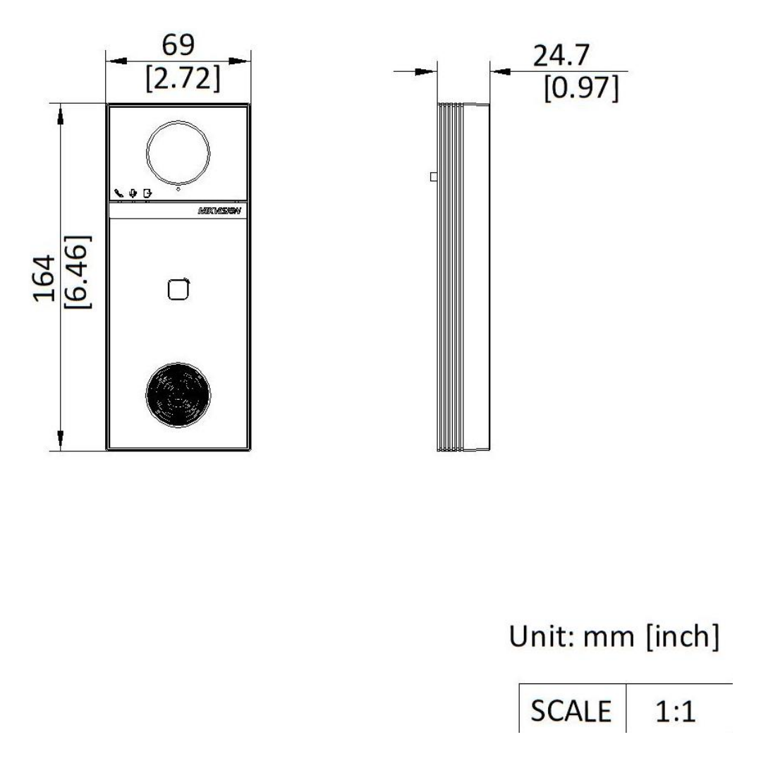 DS-KV6114-E1 外形尺寸圖 164 mm × 69 mm × 24.7 mm (6.46" × 2.72" × 0.97")｜重量 Without package: 273 g (0.61 lb),With package: 431g (0.95 lb)｜Unit: