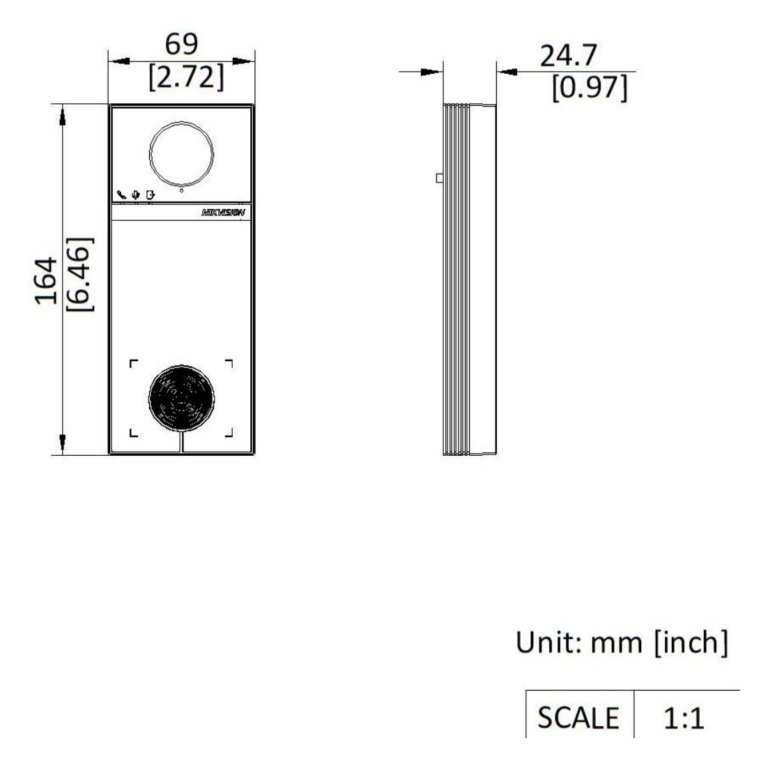 DS-KV6114-ME1 外形尺寸圖 164 mm × 69 mm × 24.7 mm (6.46" × 2.72" × 0.97")｜重量 Without package: 273 g (0.61 lb),With package: 431g (0.95 lb)｜Unit: