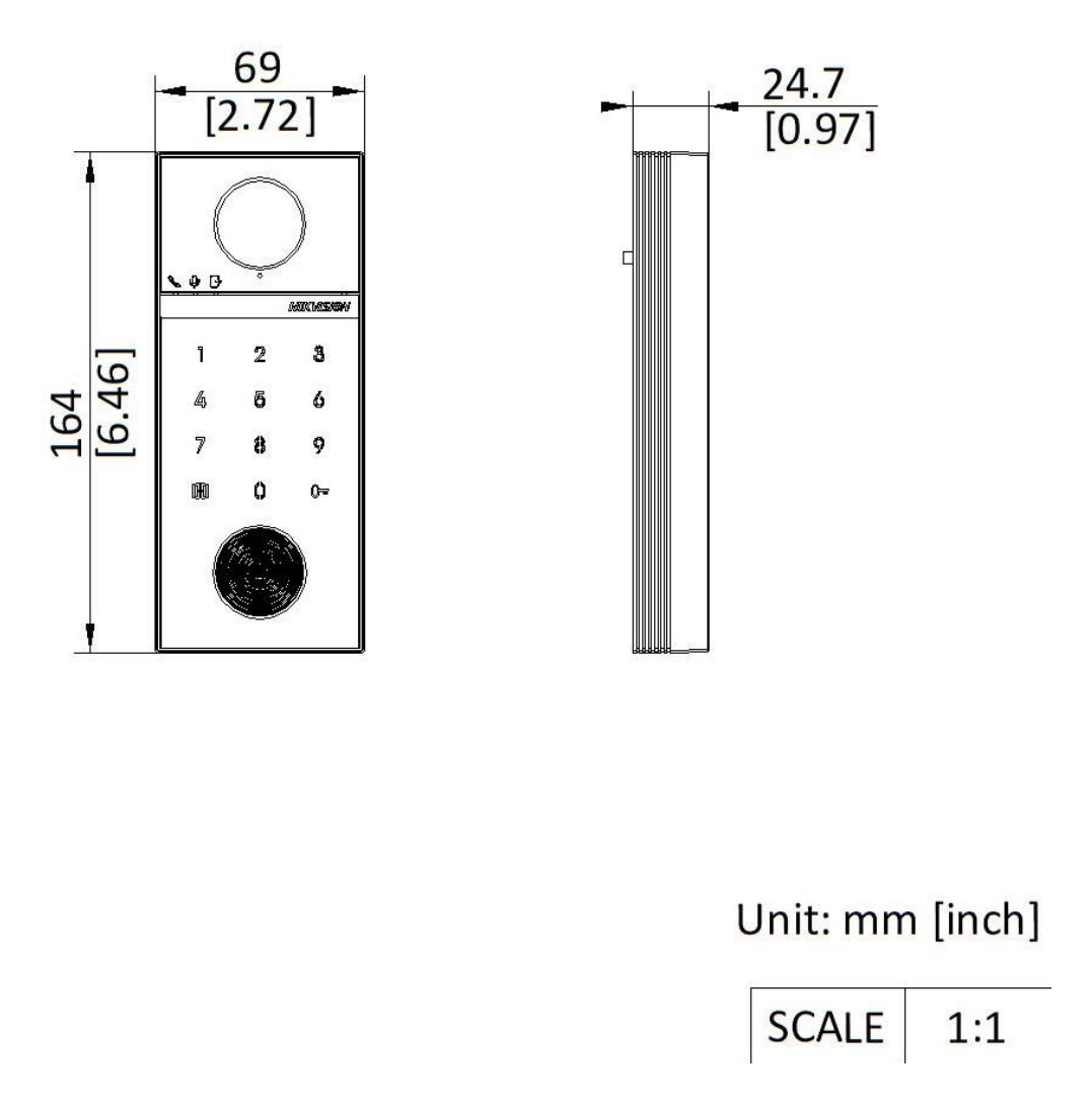 DS-KV6124-E1 外形尺寸圖 164 mm × 69 mm × 24.7 mm (6.46" × 2.72" × 0.97")｜重量 With package: 273g (0.61 lb),Without package: 431 g (0.95 lb)｜Unit:
