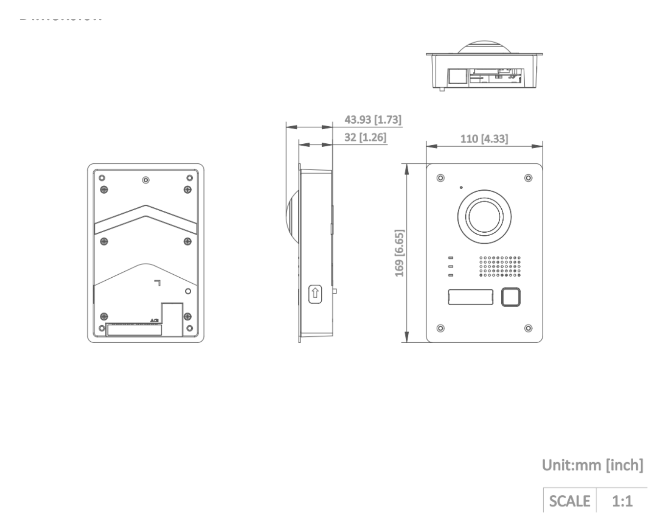 DS-KV8103Y-IMPE2 外形尺寸圖 169 × 110 × 31 mm (6.54” × 4.33” × 1.22”)｜重量 545 g｜Unit: mm