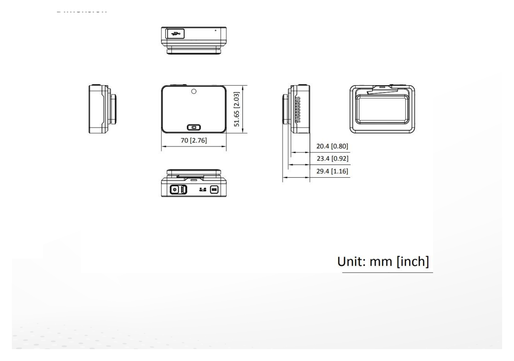DS-MCC20D 外形尺寸圖 70 mm × 52 mm × 21 mm (2.75" × 2.04" × 0.82")｜重量 110 g (0.24 lb.)｜Unit: mm