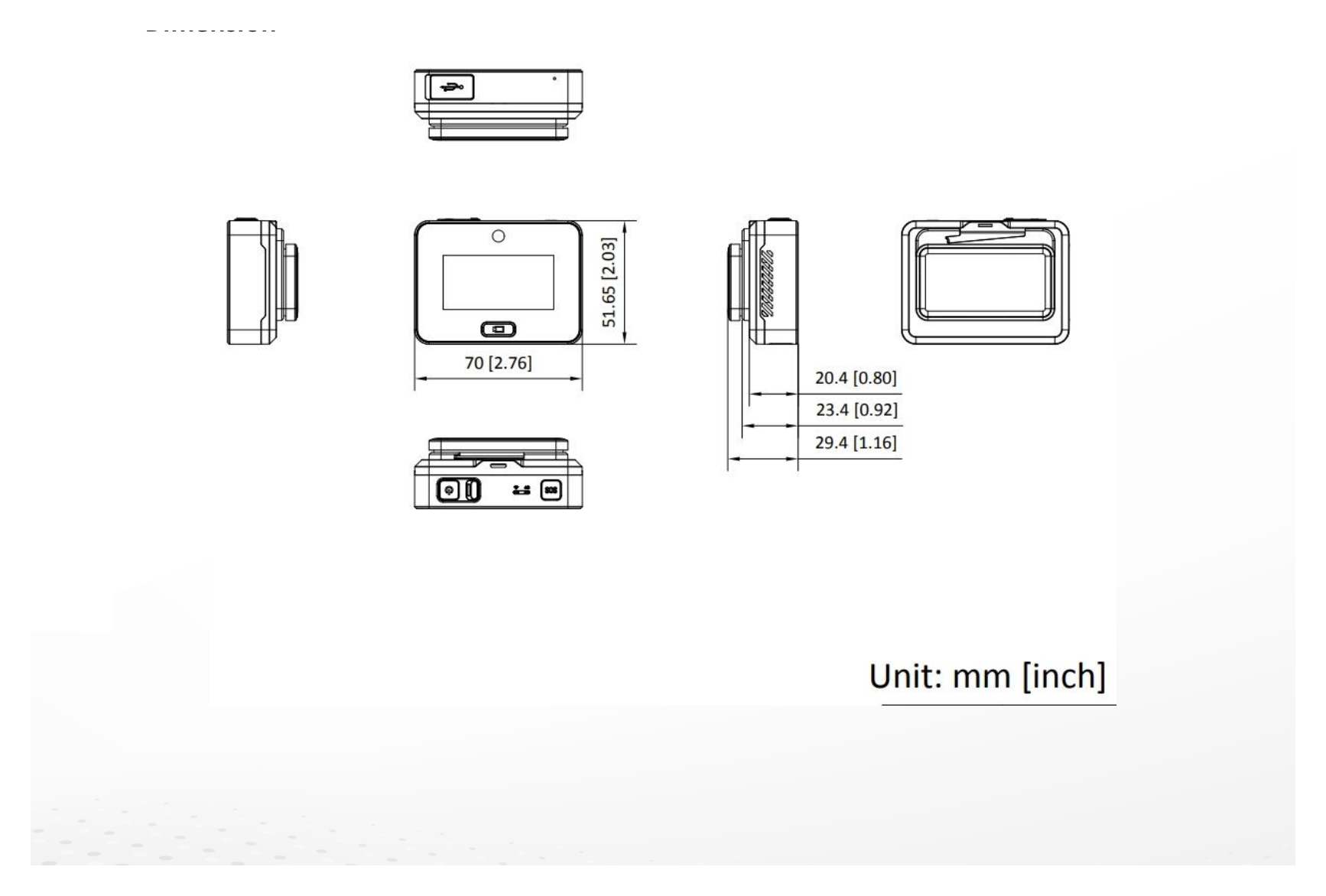DS-MCC21D 外形尺寸圖 70 mm × 52 mm × 21 mm (2.75" × 2.04" × 0.82")｜重量 110 g (without mounting) (0.24 lb.)｜Unit: mm