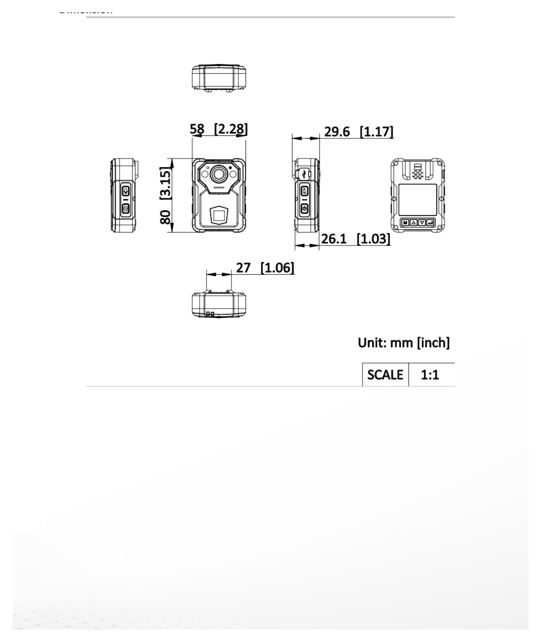DS-MCW406 外形尺寸圖 85 mm × 59 mm × 30 mm (3.4" × 2.3" × 1.2")｜重量 125 g (without mounting) (0.27 lb.)｜Unit: mm