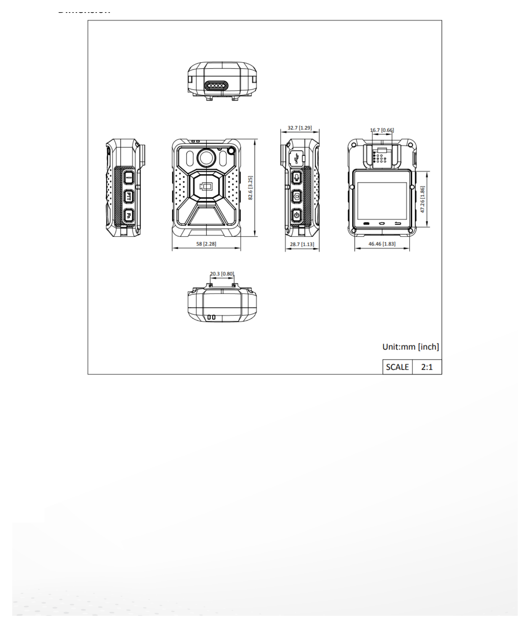 DS-MCW407D 外形尺寸圖 82.6 mm × 58 mm × 29 mm (3.3" × 2.3" × 1.1")｜重量 159.5 g (without mounting) (0.4 lb.)｜Unit: mm