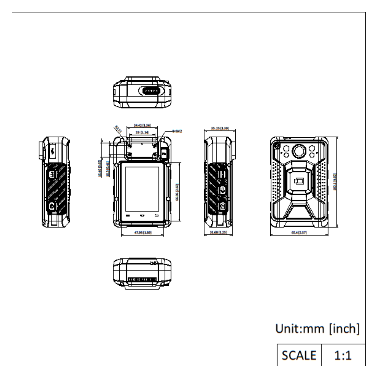 DS-MCW417 外形尺寸圖 102.1 mm × 65.4 mm × 32.25 mm (4.02" × 2.57" × 1.39")｜重量 250 g (without mounting) (0.61 lb.)｜Unit: mm
