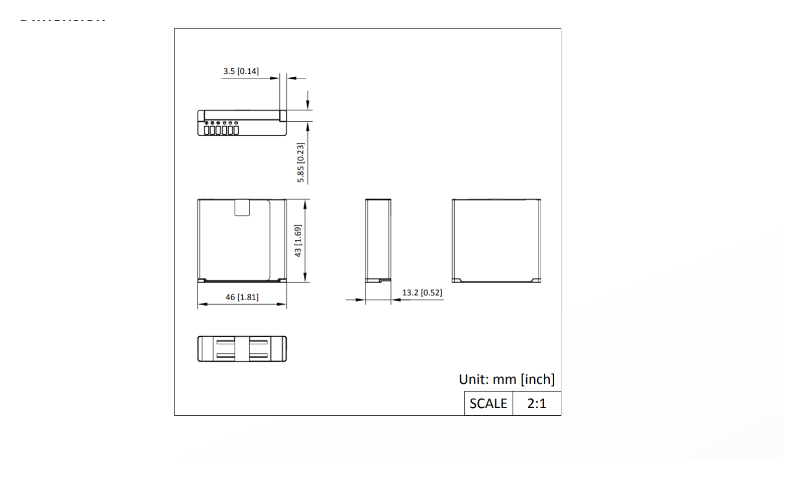 DS-MH1310-N1B 外形尺寸圖 46 mm × 43 mm × 13.2 mm (1.81" × 1.69" × 0.52") Battery｜重量 118 g (0.3 lb.)｜Unit: mm