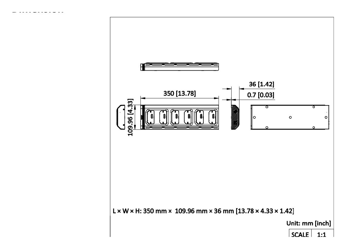 DS-MH1412-B1 外形尺寸圖 350 mm × 109.96 mm × 36 mm (13.78" × 4.33" × 1.42")｜重量 0.5 Kg (without mounting) (1.1 lb.)｜Unit: mm