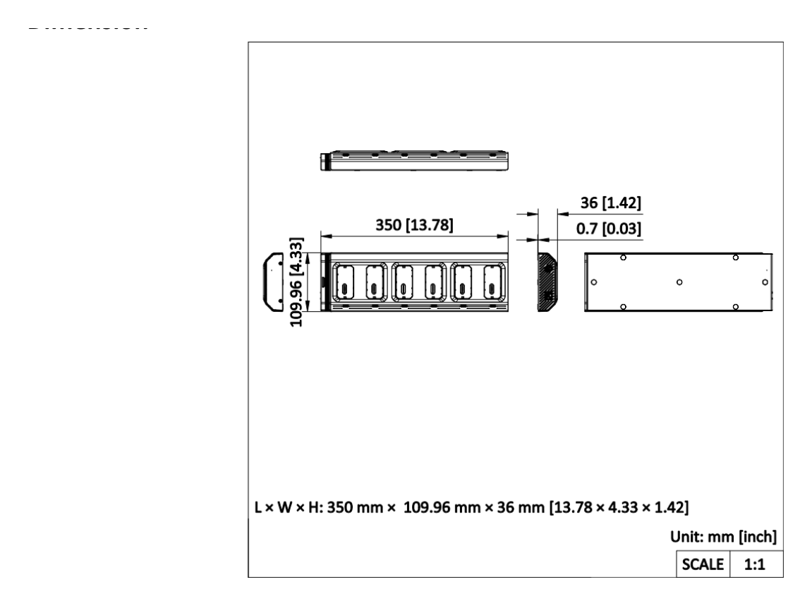 DS-MH1412-N1 外形尺寸圖 350 mm × 109.96 mm × 36 mm (13.78" × 4.33" × 1.42")｜重量 0.5 Kg (without mounting) (1.1 lb.)｜Unit: mm