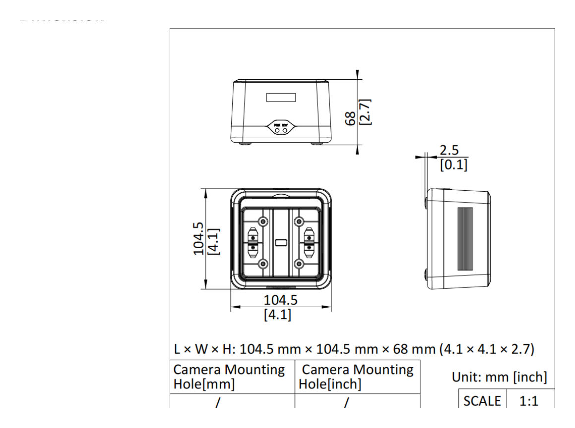 DS-MH1491 外形尺寸圖 104.5 mm × 104.5 mm × 68 mm (4.1" × 4.1" × 2.7")｜重量 160 g (0.35 lb.)｜Unit: mm