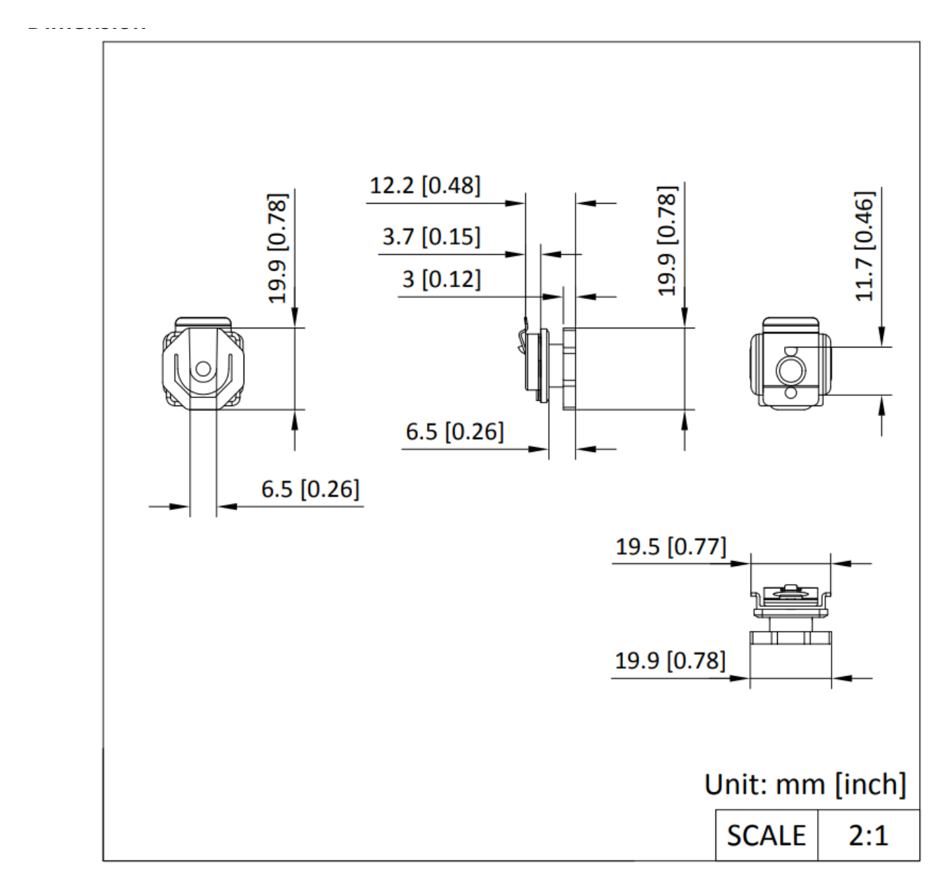 DS-MH1714 外形尺寸圖 19.9 mm x 12.2 mm x 23.2 mm (0.78'' × 0.48'' × 0.91'')｜重量 5.7 g｜Unit: mm