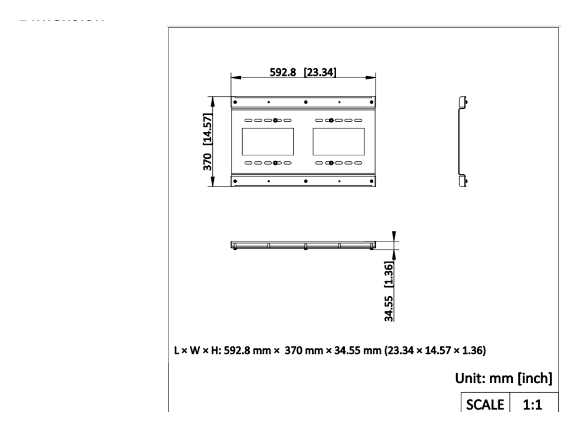 DS-MH1901 外形尺寸圖 592.8 mm × 370 mm × 34.55 mm (23.34'' × 14.57'' × 1.36'')｜重量 4.8 kg｜Unit: mm