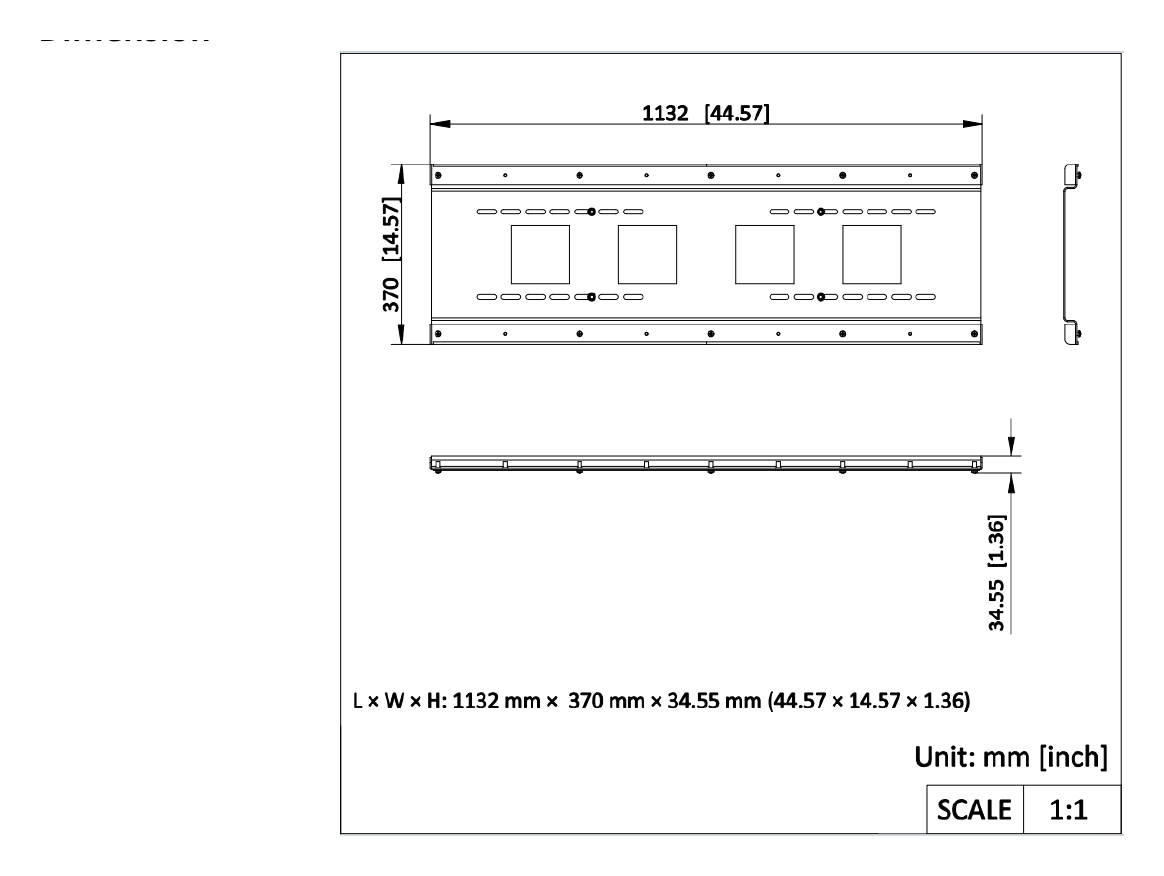 DS-MH1902 外形尺寸圖 1132 mm × 370 mm × 34.55 mm (44.57'' × 14.57'' × 1.36'')|重量 9.6 kg|Unit: mm