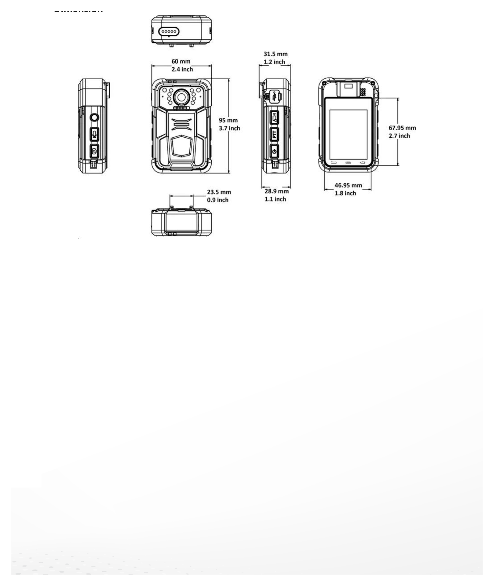 DS-MH2311C 外形尺寸圖 95 mm × 60 mm × 31.5 mm (3.7" × 2.4" × 1.2")｜重量 190 g (without mounting) (0.4 lb.)｜Unit: mm