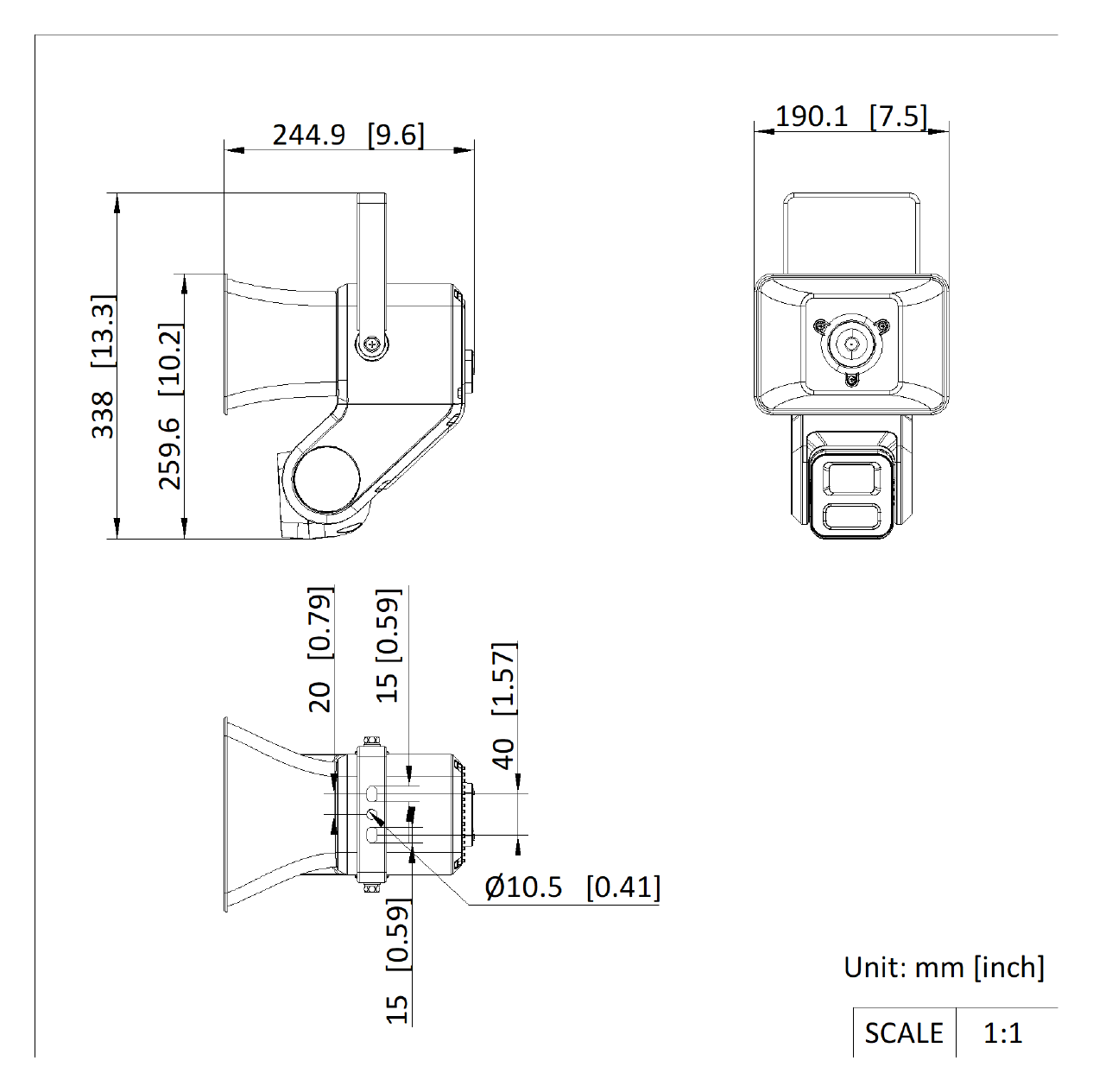DS-QACAM07G1-4LIZSU 外形尺寸圖 338 mm × 244.9 mm × 190.1 mm (13.31” × 9.64” × 7.48”) Package 420 mm × 280 mm × 316 mm (16.54” × 11.02” × 12.44”)｜Unit: