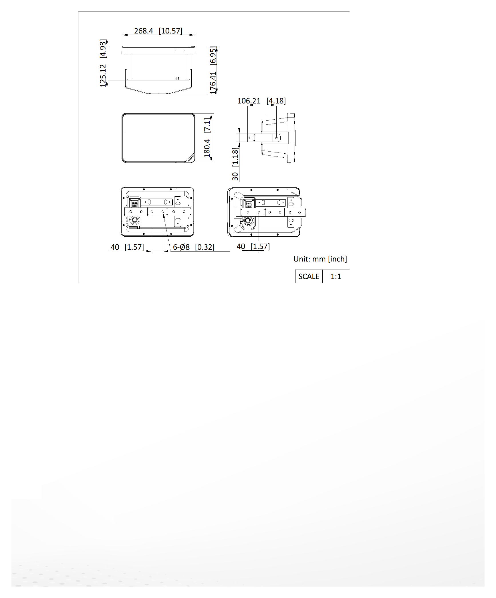DS-QAE0120G1R/EN 外形尺寸圖 268.4 mm × 180.4 mm × 125.12 mm (10.57" × 7.1" × 4.93")｜重量 Approx. 1.5 kg (3.3 lb.)｜Unit: mm