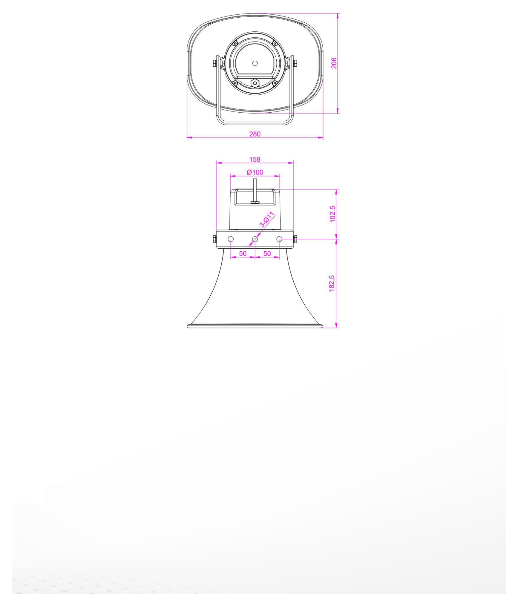 DS-QAE0330G1T-A 外形尺寸圖 280 mm × 206 mm× 285mm|重量 Approx. 2.08kg|Unit: mm