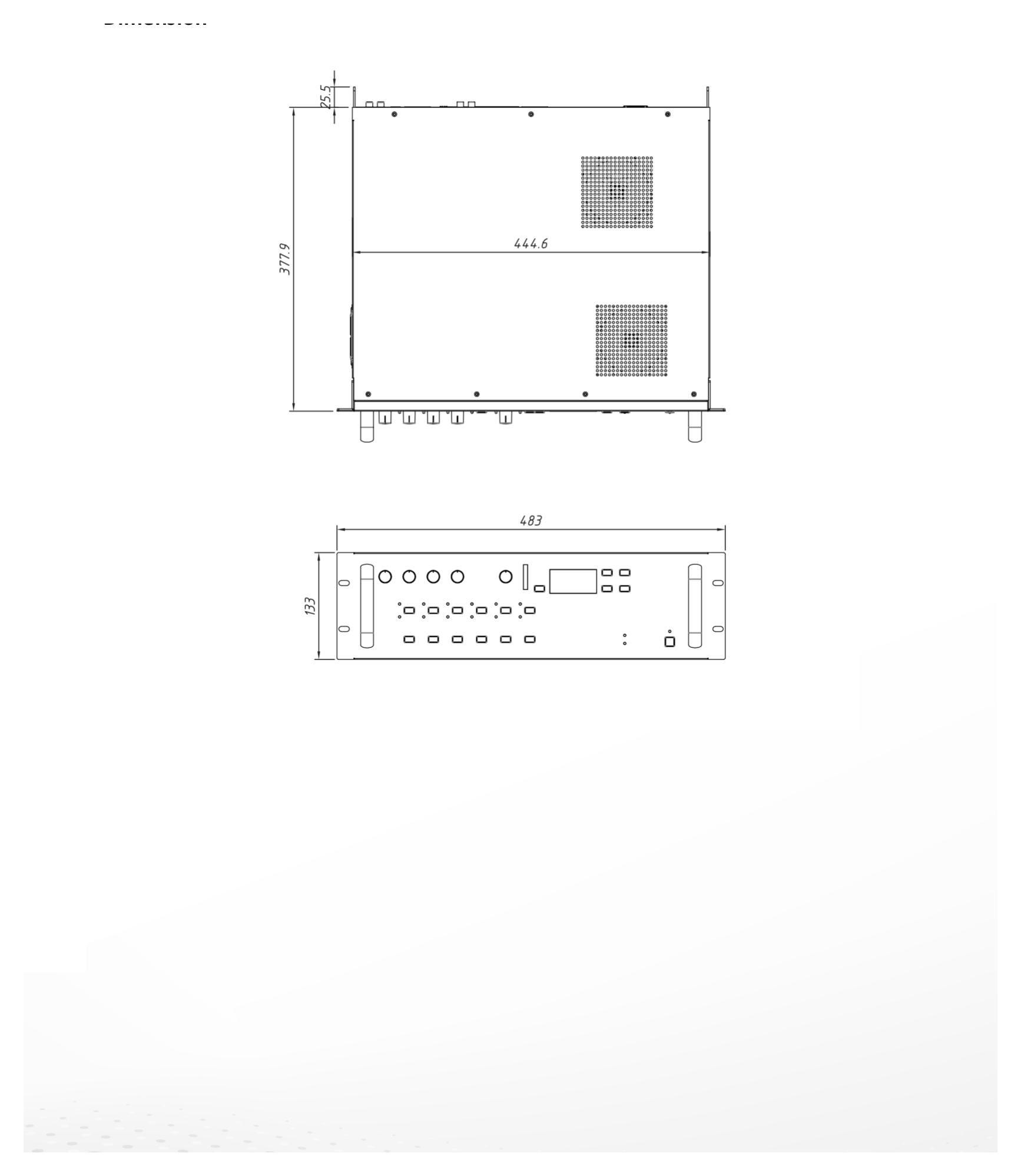DS-QAE0A360G1-V6/ENEX 外形尺寸圖 440x402x130 mm|重量 17 kg Extension Amplifier x1; Instructions x3; Power Line x1; Terminal 7pin x4; Terminal 2pin Packing