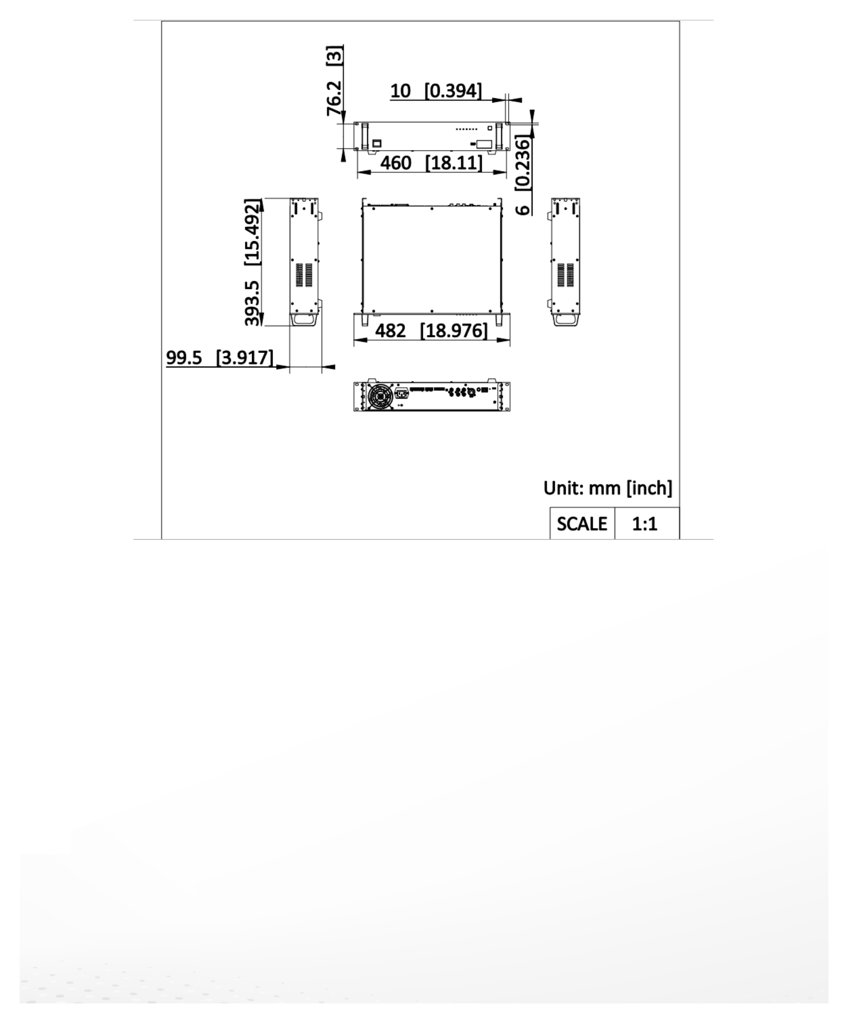 DS-QAE1A240G1-B4 外形尺寸圖 482 mm × 394 mm × 100 mm (18.98" × 15.51" × 3.94")｜重量 Approx. 9 kg (19.84 lb.)｜Unit: mm