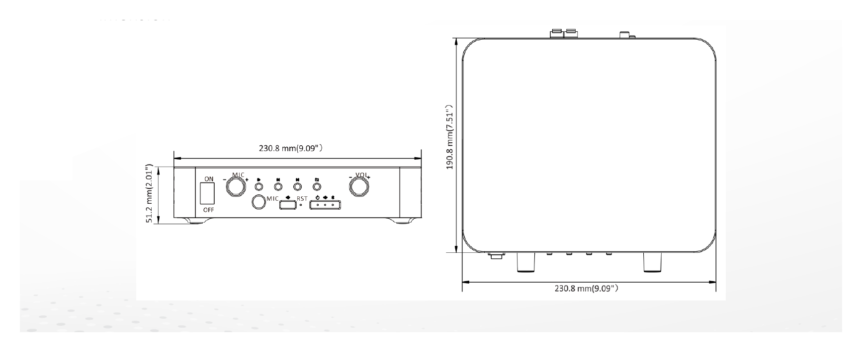 DS-QAE1A40G1-VB 外形尺寸圖 190.8 mm × 230.8 mm × 51.2 mm (7.48" × 9.06" × 2.01")｜重量 ≈ 1496.2 g (3.3 lb.)｜Unit: mm