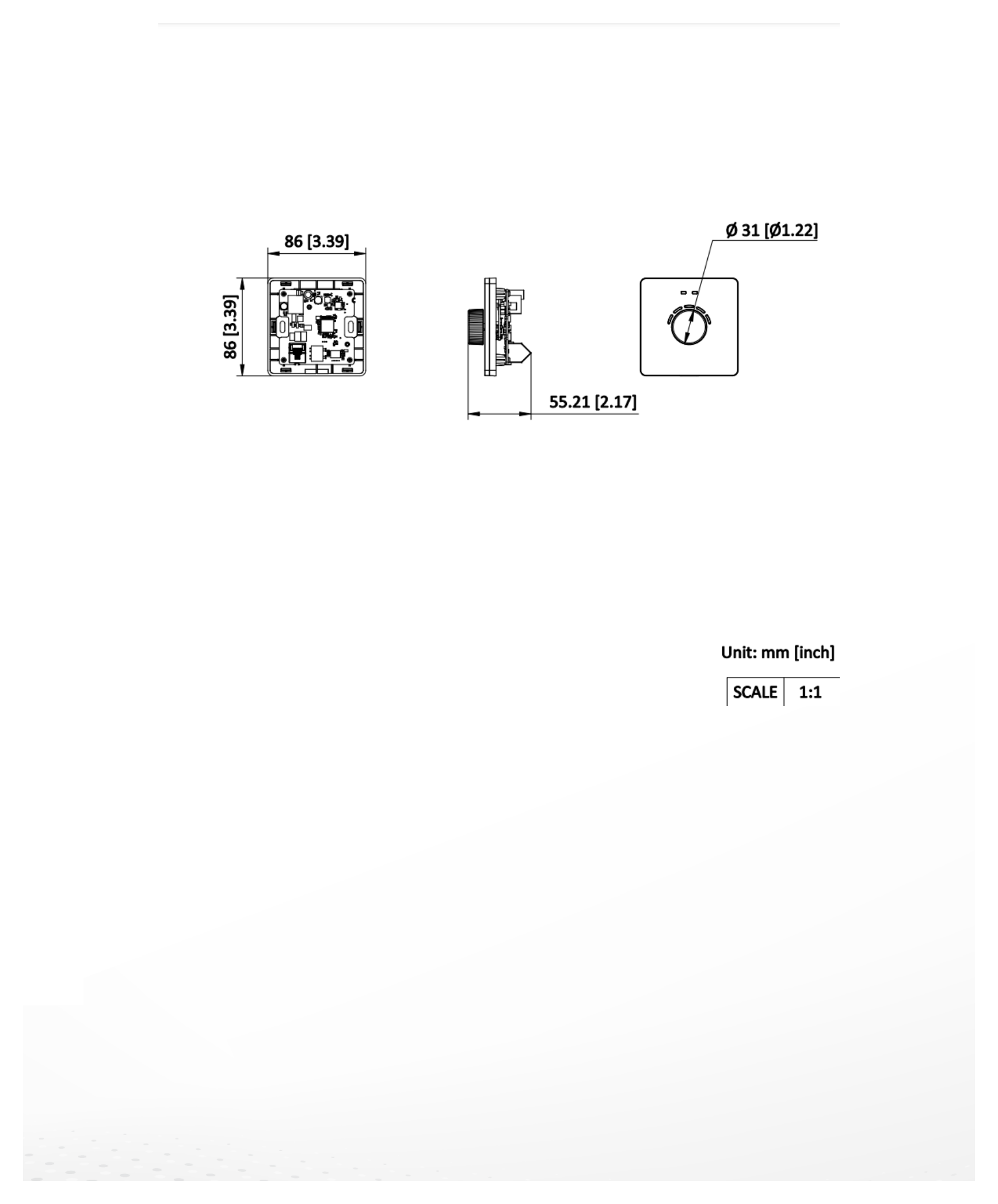 DS-QAE1C00G1 外形尺寸圖 86 × 86 × 74.7 mm (3.39" × 3.39" × 2.94")｜重量 113.6 g (0.25 lb.)｜Unit: mm