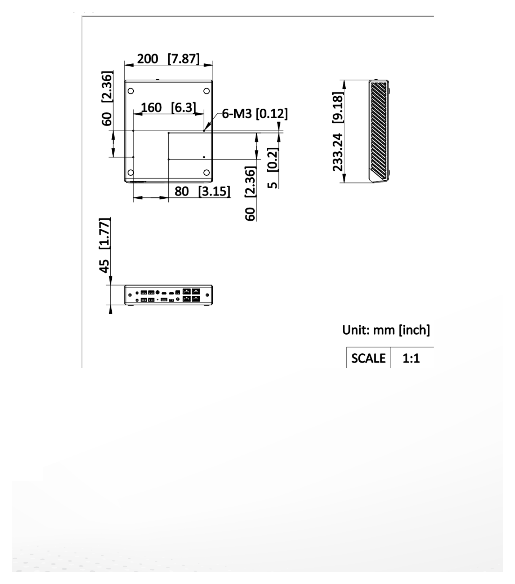 DS-QAPPU1212-N 外形尺寸圖 233 mm × 200 mm × 45 mm (9.17" × 7.87 × 1.77")｜重量 Approx. 1.9 kg (4.2 lb.)｜Unit: mm