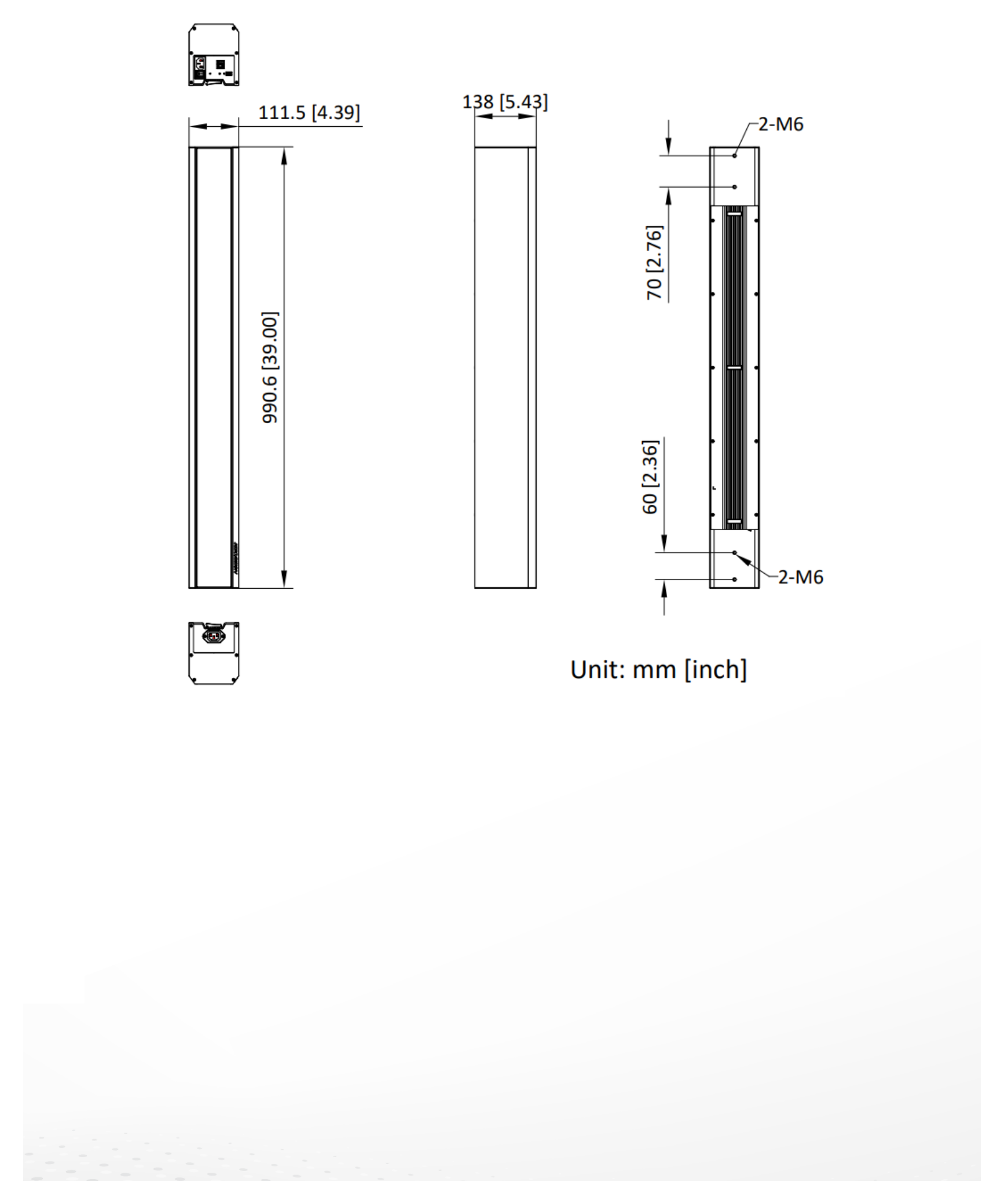 DS-QAPS4U20-2 外形尺寸圖 990.6 mm × 111.5 mm × 138 mm (39" × 4.39" × 5.43")｜重量 Approx. 8.8 kg (19.4 lb.)｜Unit: mm