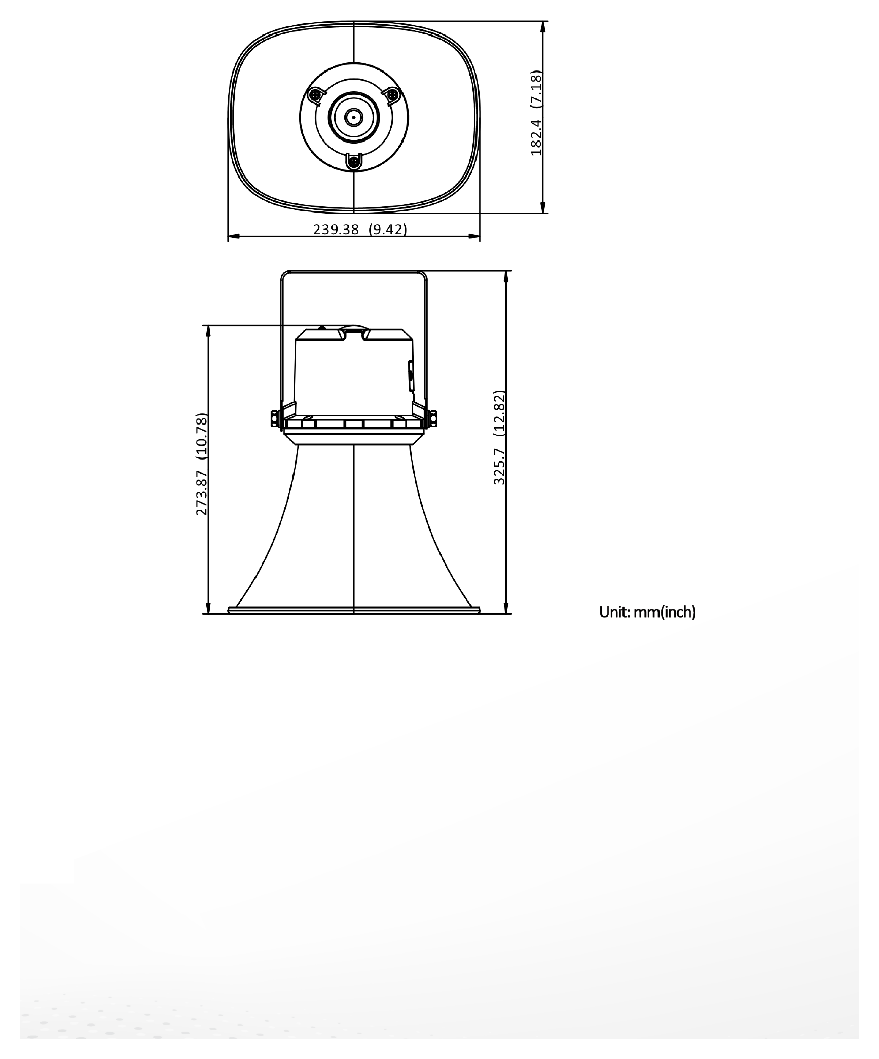 DS-QAZ1307G1T-EC 外形尺寸圖 182.4 mm × 273.87 mm × 239.38 mm (7.18" × 10.78" × 9.42")|重量 Approx. 2.1 kg (4.63 lb.)|Unit: mm