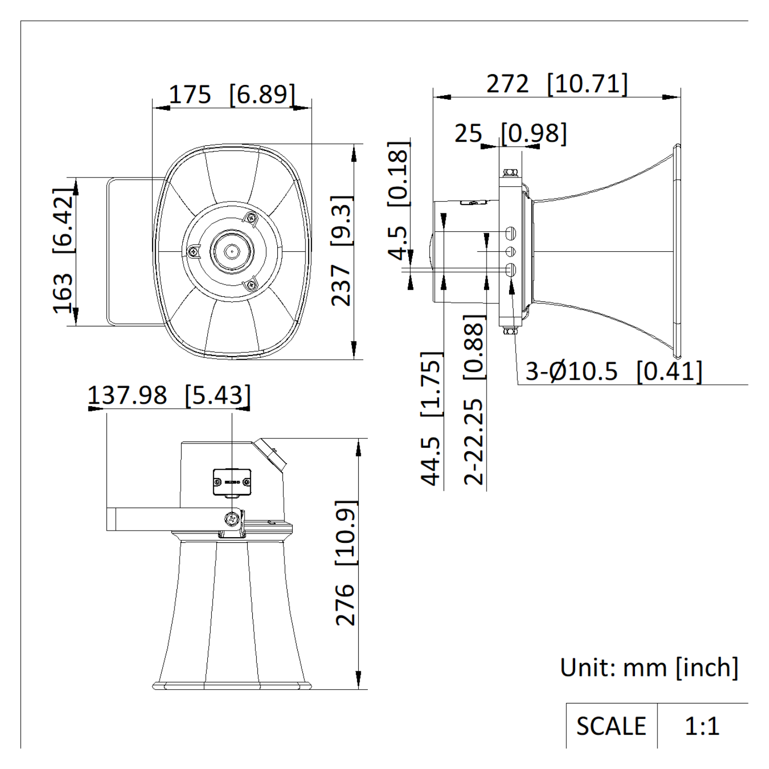 DS-QAZ1310G1T-E 外形尺寸圖 175 × 237 × 272 mm(6.9″ × 9.3″ × 10.7″)|重量約 2.1 kg|Unit: mm (inch)