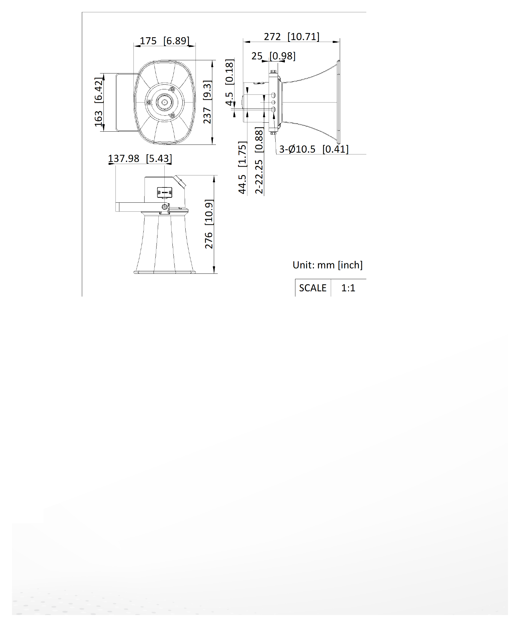 DS-QAZ1310G1T-EY 外形尺寸圖 175 mm × 237 mm × 272 mm(6.9