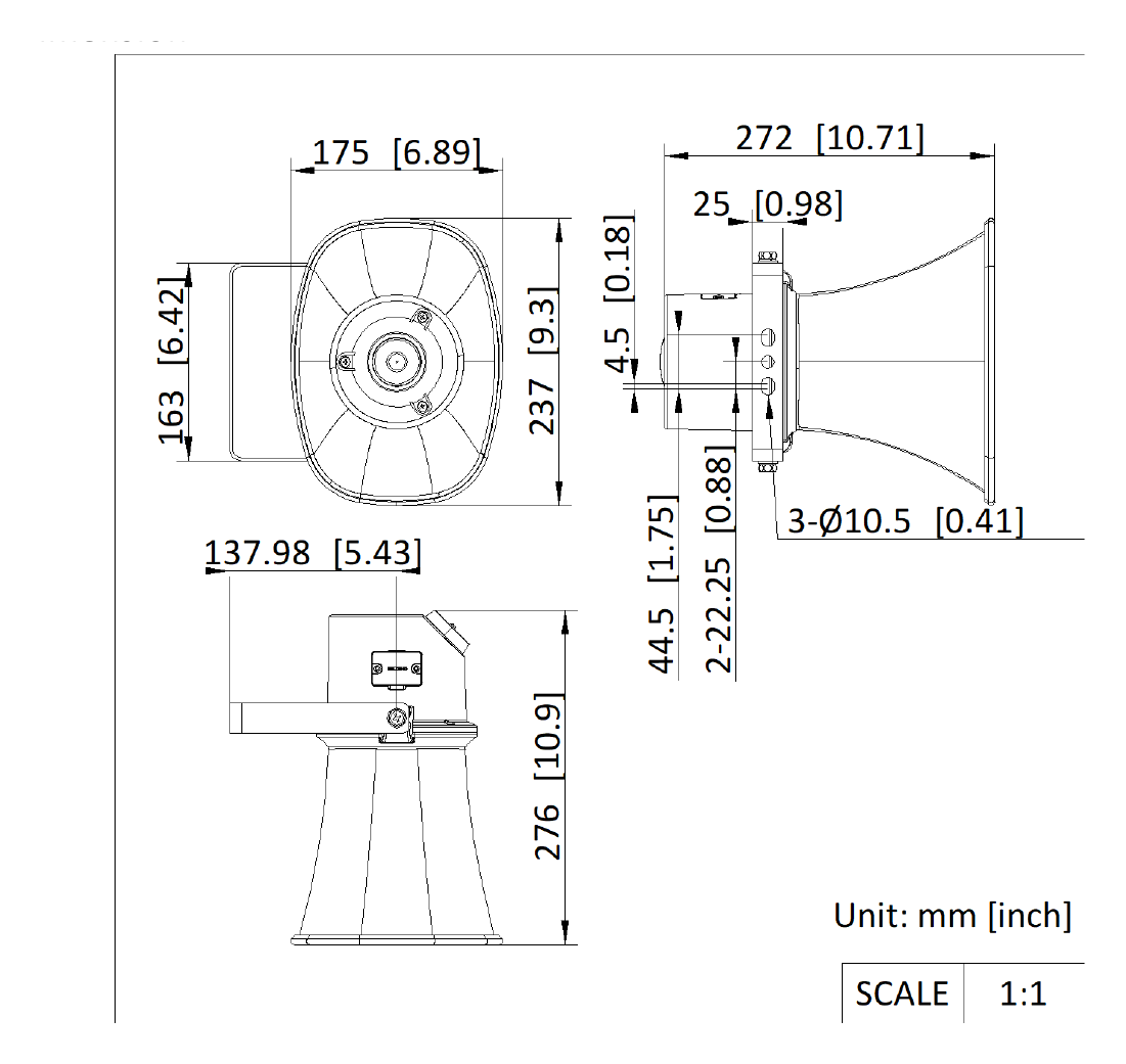 DS-QAZ1310G1T-EYC 外形尺寸圖 175 × 237 × 272 mm（6.9″ × 9.3″ × 10.7″）｜重量約 2.1 kg｜Unit: mm (inch)