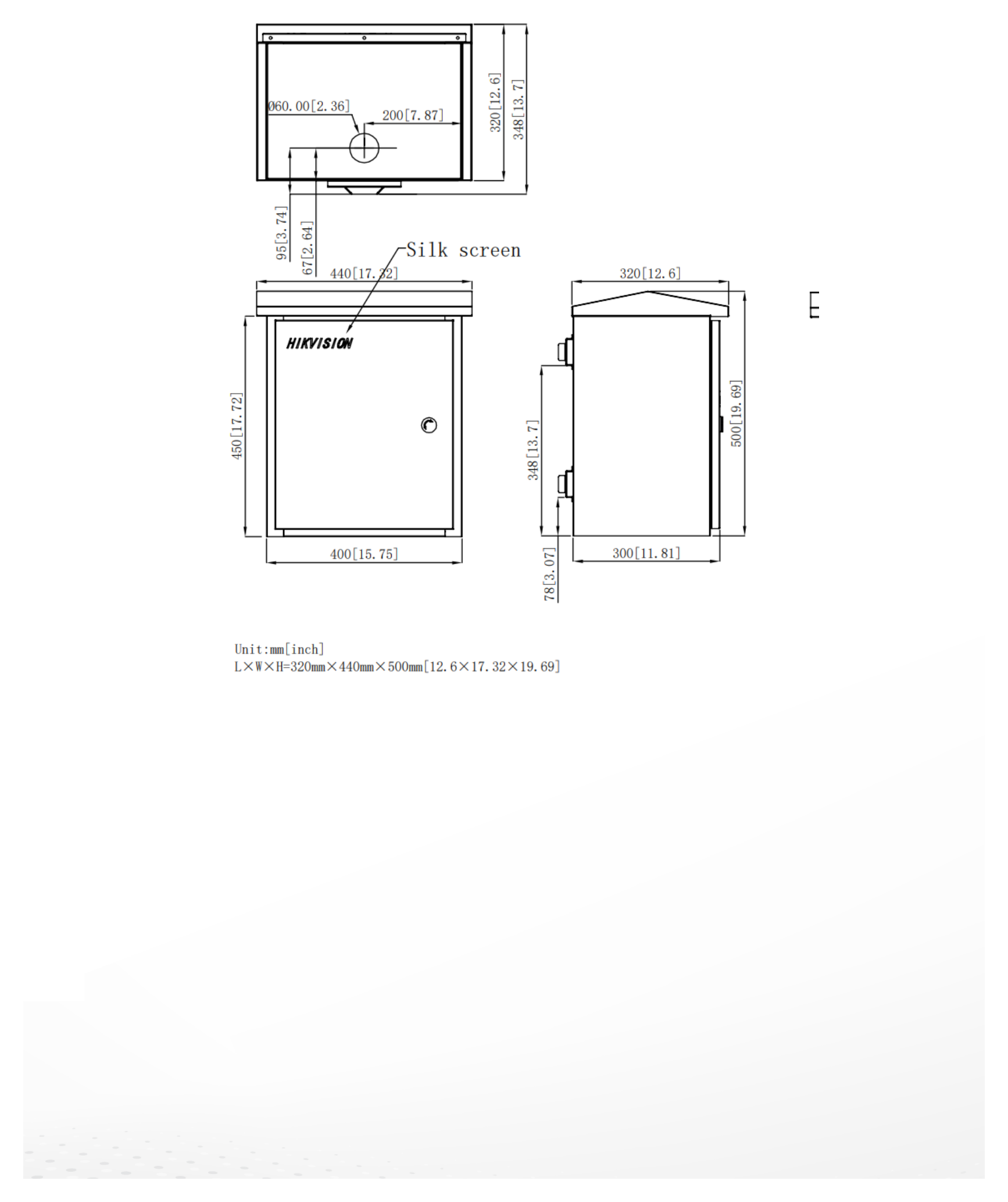 DS-TAC100-G 外形尺寸圖 320 mm × 440 mm × 500 mm (12.6" × 17.32" × 19.69") (L × W × H)｜重量 Approx. 9.9 kg (21.82 lb.)｜Unit: mm