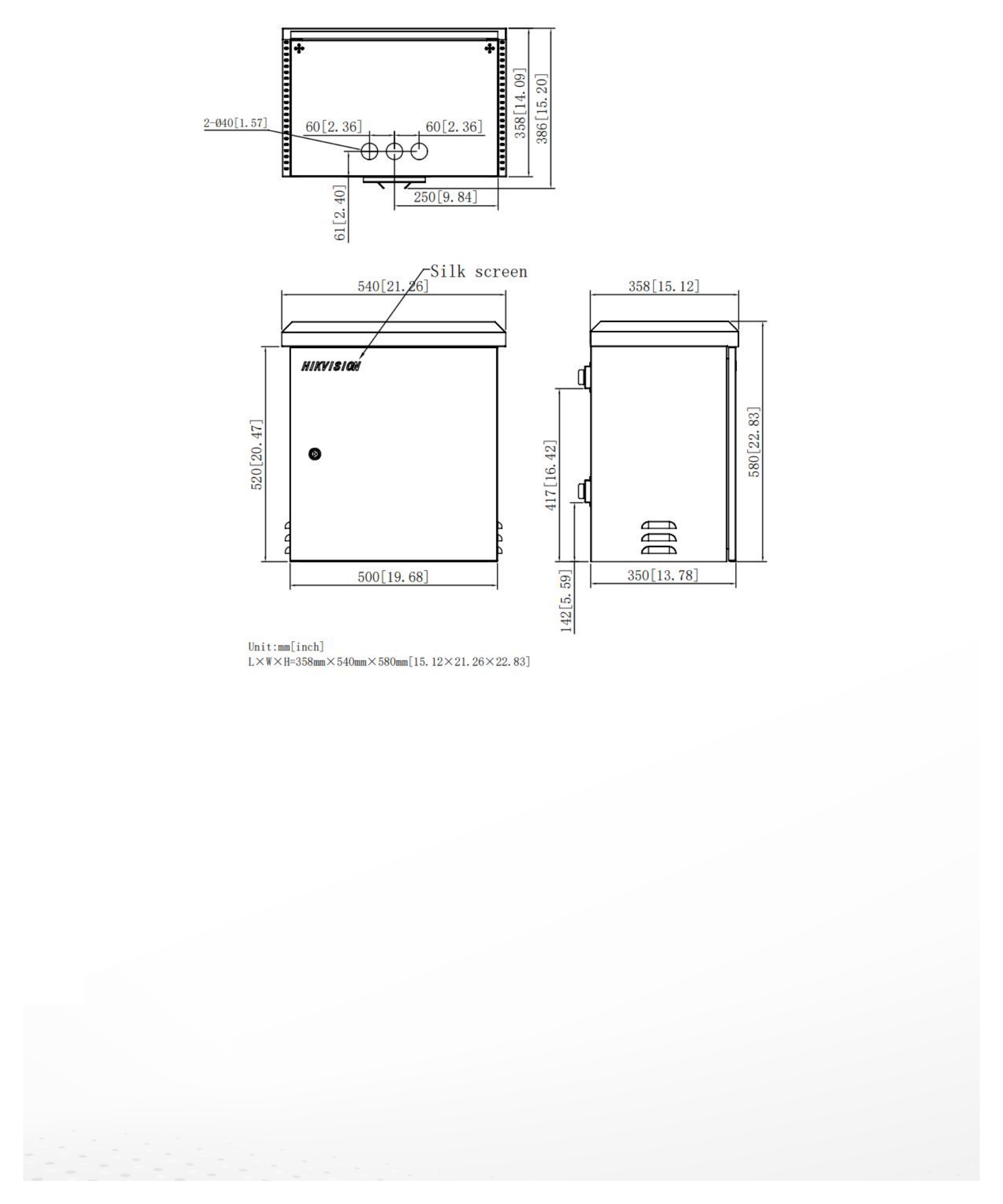 DS-TAC101-G 外形尺寸圖 358 mm × 540 mm × 580 mm (15.12" × 21.26" × 22.83") (L × W × H)｜重量 Approx. 15.1 kg (33.29 lb.)｜Unit: mm