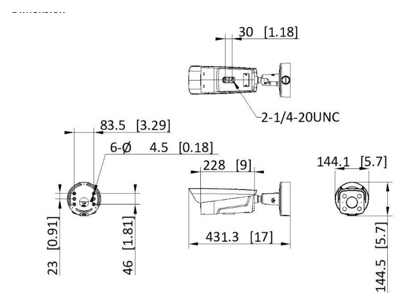 DS-TCG406-E(ES) 外形尺寸圖 415 mm × 145 mm × 145 mm (16.34 × 5.71 × 5.71 inch)｜重量 3.25 kg (7.17 lb.)｜Unit: mm