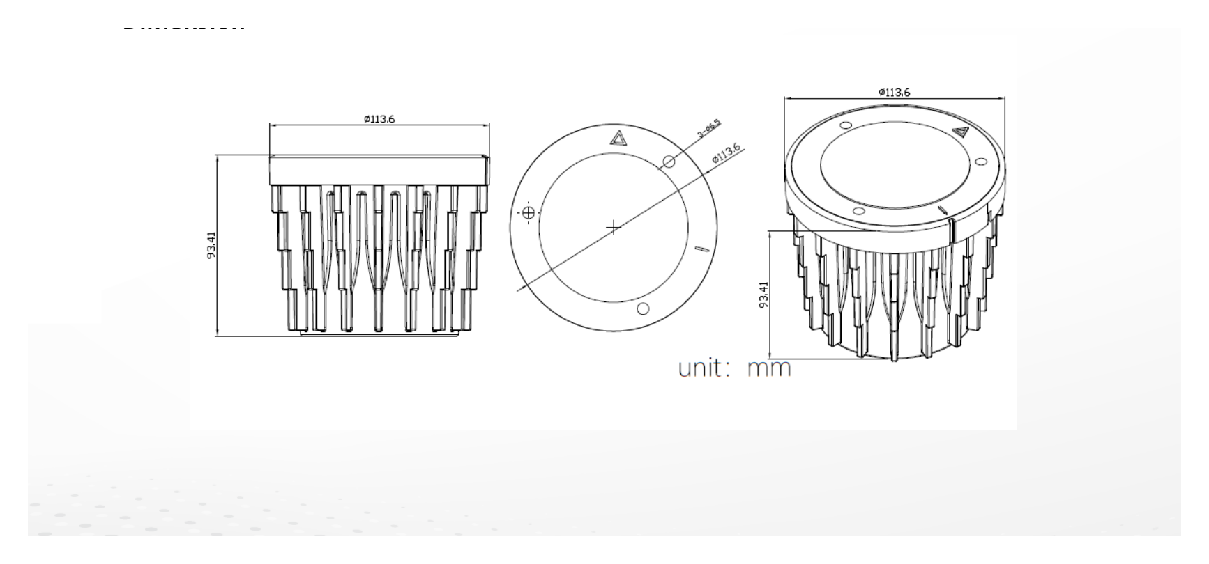 DS-TDP110-S 外形尺寸圖 φ 114 mm × h 94 mm (φ 4.49 inch × h 3.70 inch)｜重量 0.565 kg (1.25 lb.)｜Unit: mm