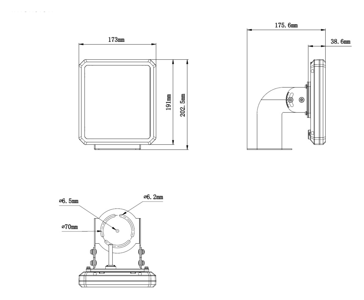 DS-TDSB00-EML 外形尺寸圖 173 mm × 175.6 mm × 202.5 mm (6.81" × 6.91" × 7.97") (L × W × H)｜重量 Approx. 1.80 kg (9.97 lb.)｜Unit: mm