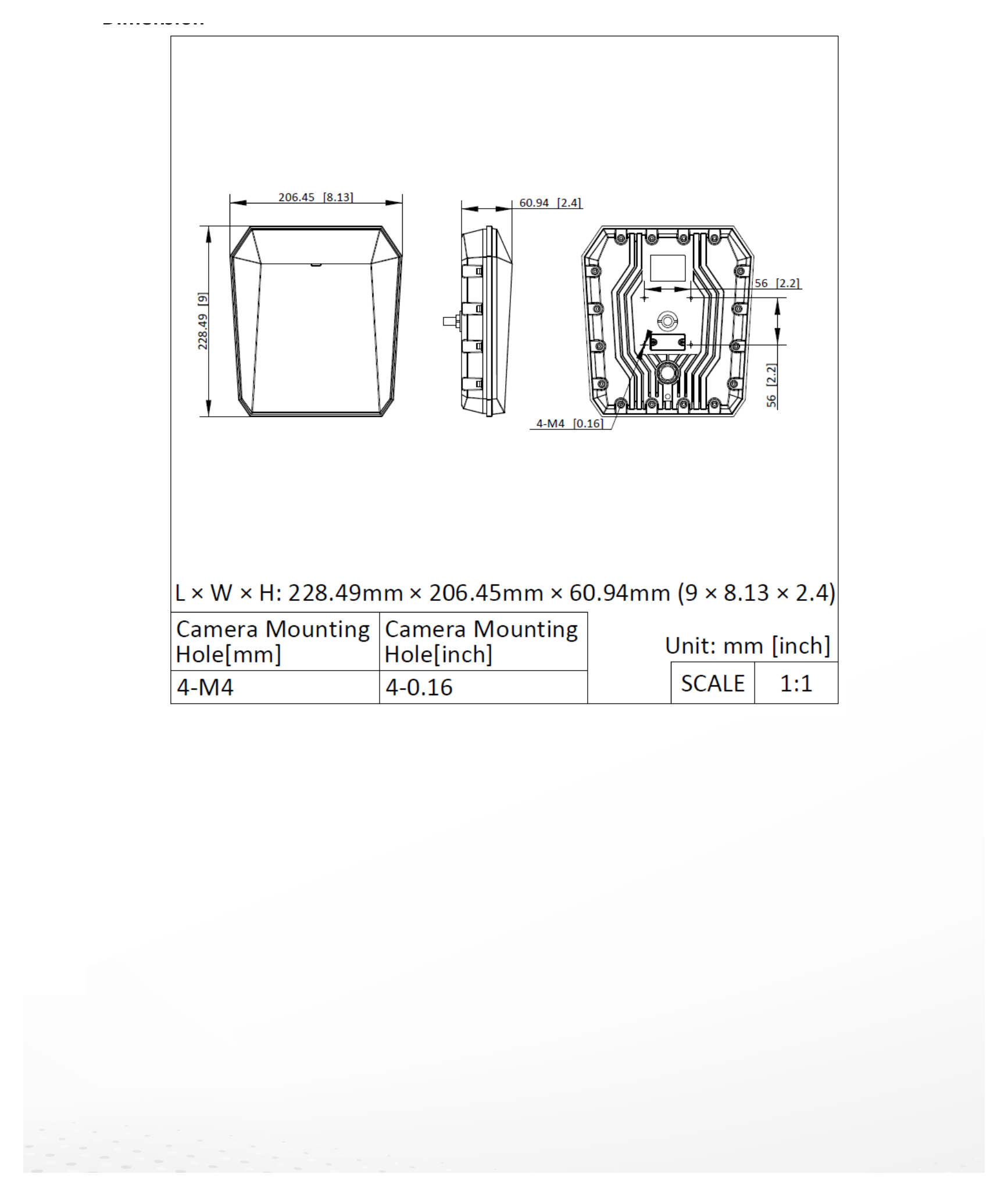 DS-TDSB0G-FK 外形尺寸圖 228 mm × 206 mm × 61 mm (8.98" × 8.11" × 2.4") (L × W × H)｜重量 Approx. 1.8 kg (3.97 lb.)｜Unit: mm