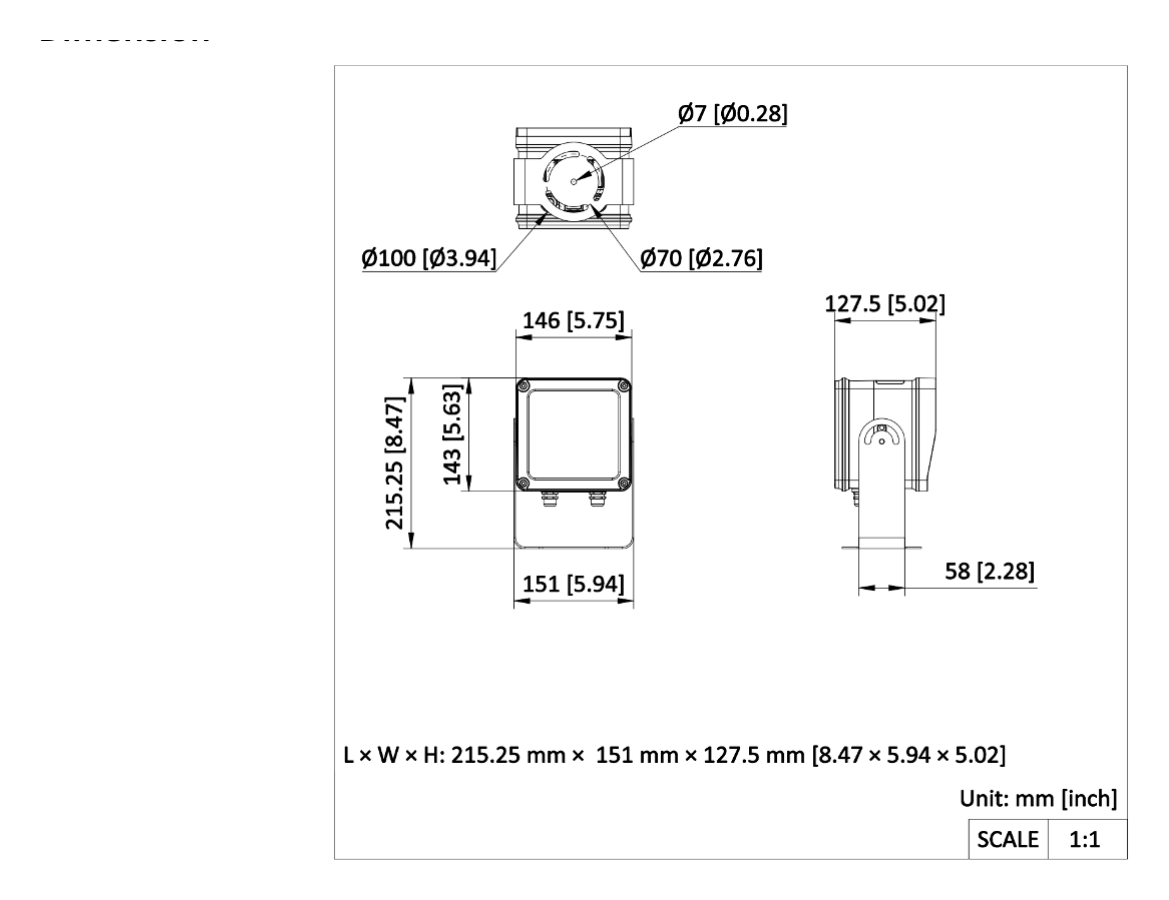 DS-TL2000A-L1 外形尺寸圖 128 mm × 216 mm × 159 mm (5.0" × 8.5" × 6.3") (L × W × H)｜重量 Approx. 2.8 kg (6.17 lb.)｜Unit: mm