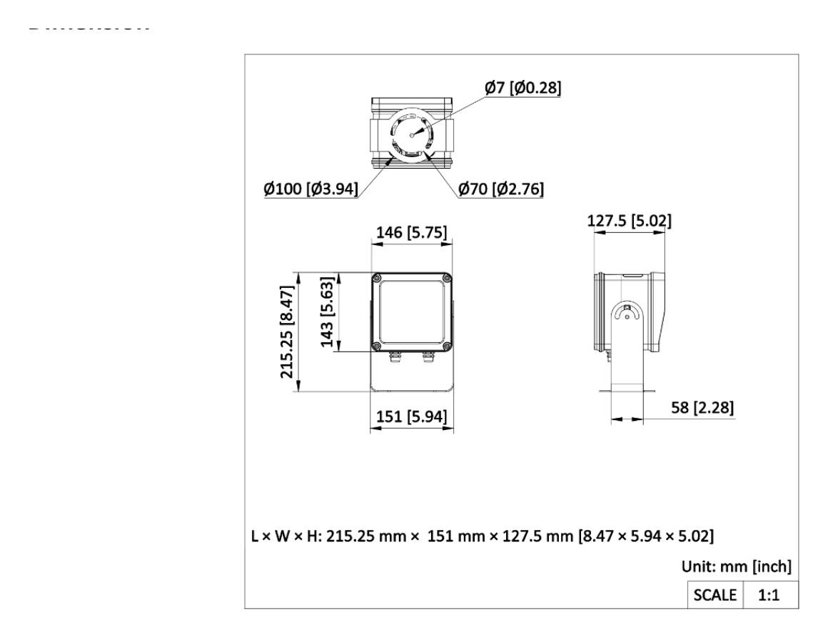 DS-TL2000A-L3 外形尺寸圖 128 mm × 216 mm × 159 mm (5.0" × 8.5" × 6.3") (L × W × H)｜重量 Approx. 2.8 kg (6.17 lb.)｜Unit: mm