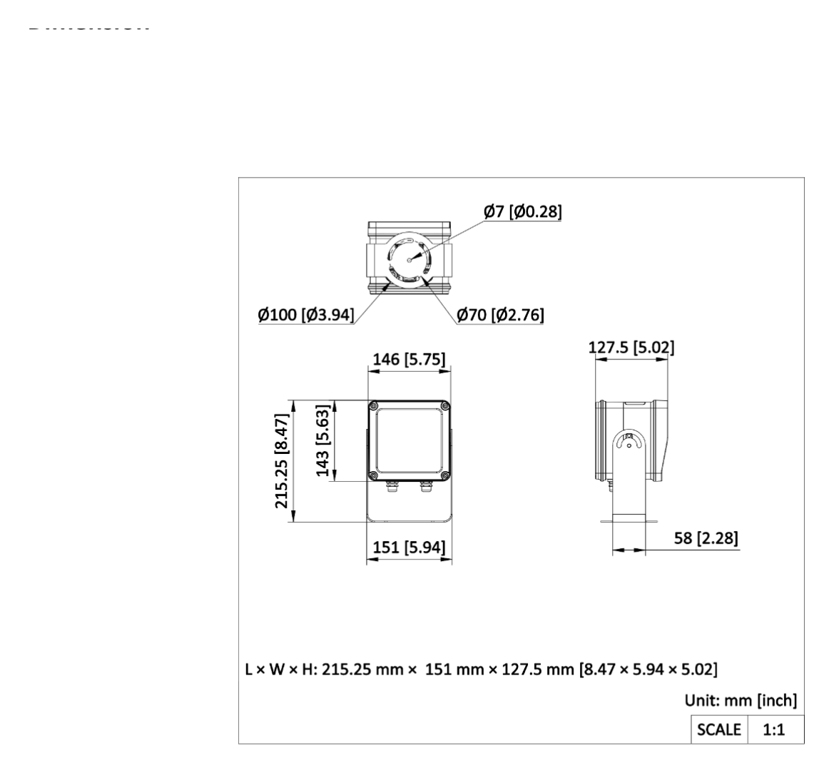 DS-TL2000AI-L1 外形尺寸圖 128 mm × 216 mm × 159 mm (5.0" × 8.5" × 6.3") (L × W × H)｜重量 Approx. 2.8 kg (6.17 lb.)｜Unit: mm
