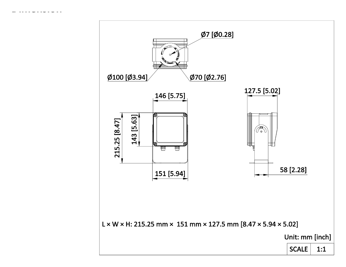 DS-TL2000C 外形尺寸圖 215.25 mm × 151 mm × 127.5 mm (8.47" × 5.94" × 5.02") (L × W × H)｜重量 Approx. 2.7 kg (5.90 lb.)｜Unit: mm