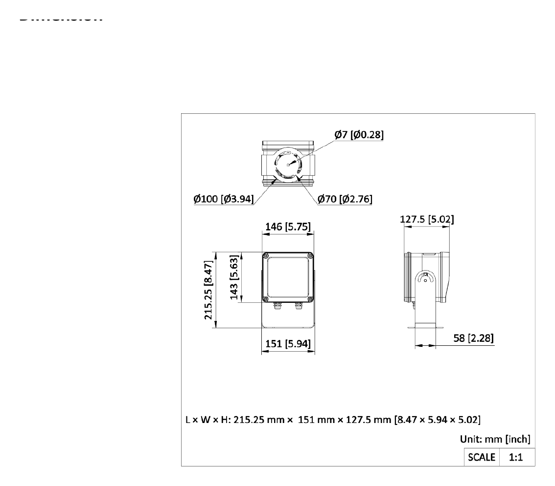 DS-TL2000CI 外形尺寸圖 215.25 mm × 151 mm × 127.5 mm (8.47" × 5.94" × 5.02") (L × W × H)｜重量 Approx. 2.7 kg (5.90 lb.)｜Unit: mm