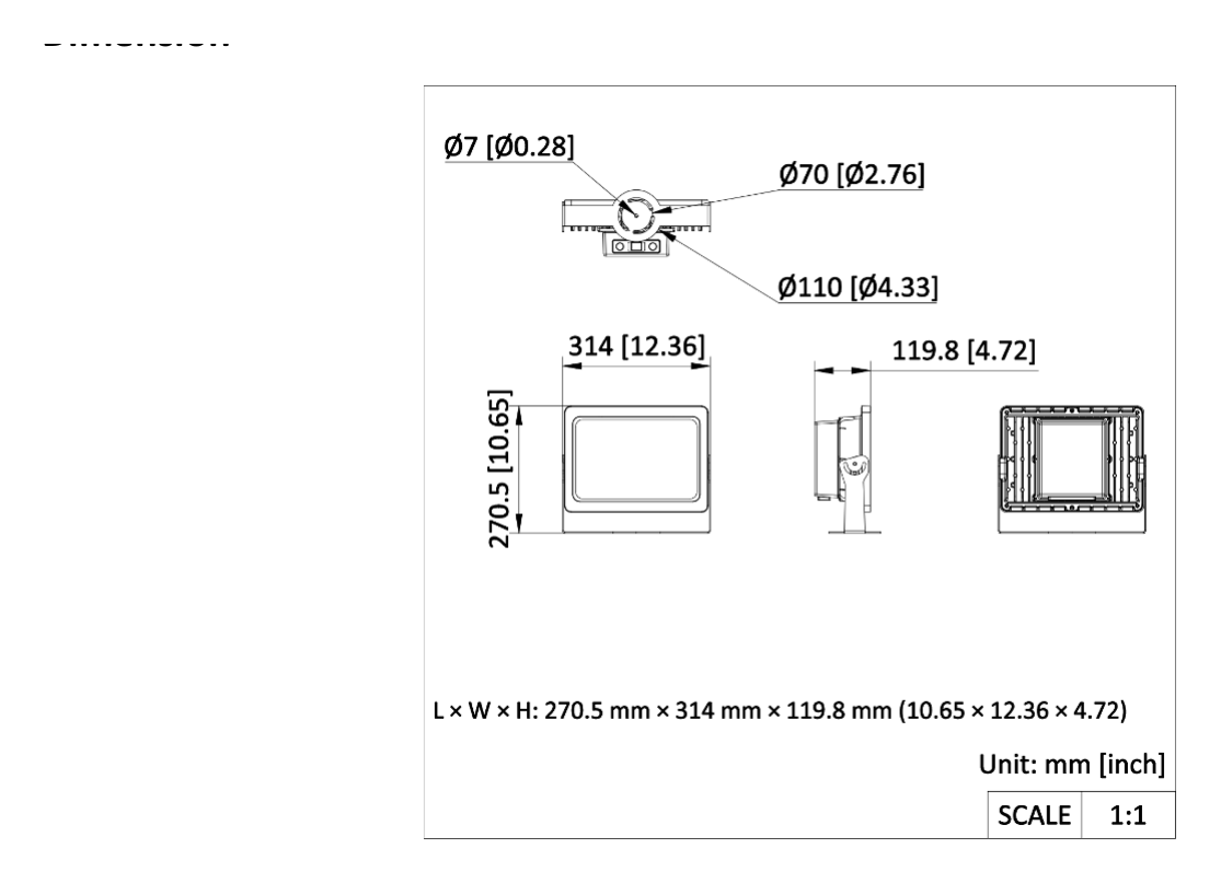 DS-TL2002CI 外形尺寸圖 270.5 mm × 314 mm × 119.8 mm (10.65" × 12.36" × 4.72") (L × W × H)｜重量 Approx. 5.2 kg (11.40 lb.)｜Unit: mm