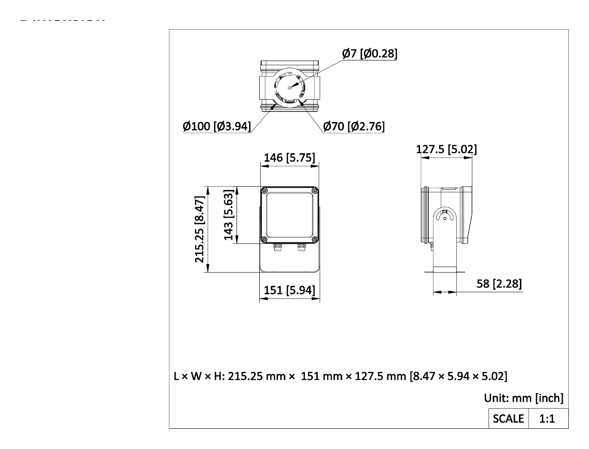 DS-TL2024A 外形尺寸圖 215.25 mm × 151 mm × 127.5 mm (8.47" × 5.94" × 5.02") (L × W × H)｜重量 Approx. 2.73 kg (6.02 lb.)｜Unit: mm